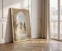 Islamic architectural print with mosque silhouette and arches in beige tones