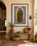 Colorful Talavera border on religious wall decor