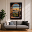 Islamic wall decor framed canvas – Jerusalem skyline through window