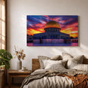 Warm sunset tones over Jerusalem skyline in framed canvas