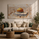 Close-up of architectural motif on framed Islamic wall art