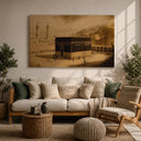 Vintage Makkah inspired framed canvas decor
