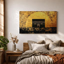 Wide view of gallery-style Kaaba Mecca wall art in living space