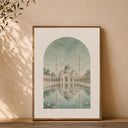 Close-up of abstract Kaaba motif in sage green tones