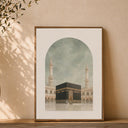Kaaba and Medina inspired motifs in a three-piece wall art set