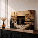 Framed Kaaba wall art on canvas with Masjid Al Haram skyline