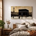 Wooden frame detail of Kaaba canvas artwork