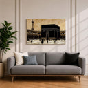 Vintage-inspired Mecca scene on framed canvas