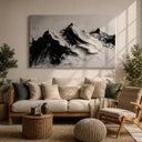 Minimalist mountain scene in a black framed canvas