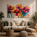 Watercolor California poppy bouquet on canvas frame