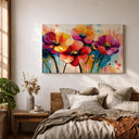 Orange poppy floral canvas wall decor