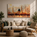 Close-up of Masjid Nabawi green dome on framed canvas