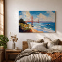 Coastal city decor framed canvas bridge art