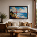Bridge and harbor scene wall art for office