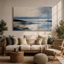 Close-up of abstract coastal landscape on canvas with sandy hues
