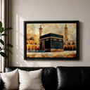 Elegant framed canvas featuring Mecca motif