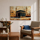 Kaaba and mosque motif on wall art canvas