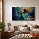 Mermaid wall art hanging in a modern coastal living room