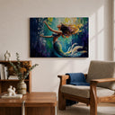 Nautical wall art: mermaid framed canvas in ocean colors
