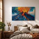 Impasto style volcano art with molten lava on wood framed canvas