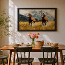 Colorful mountain landscape scene with galloping horses wall decor
