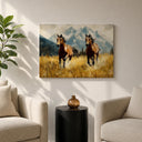 Rustic framed canvas featuring running horses