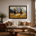 Natural colors and scenic mountain backdrop with horses
