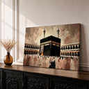 Framed Kaaba wall art depicting Tawaf pilgrims in an abstract style