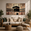 Impasto-inspired Islamic canvas print with Masjid al Haram motif