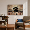 Pilgrims circumambulating Kaaba in mural-inspired design