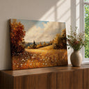 Autumn meadow landscape on framed canvas with rustic farmhouse decor