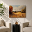 Framed canvas landscape adds charm to kitchen or dining area