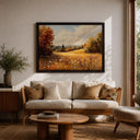 Traditional countryside wall art with tree line and open fields