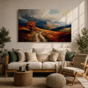 Fall scenery with trees and hills in framed canvas artwork