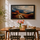 Vintage-inspired countryside mountain scene for home decor