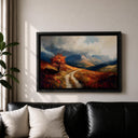 Panoramic mountain vista with fall foliage on canvas