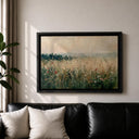 Home decor wall art showing rustic meadow scene in a frame