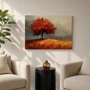 Red tree artwork for living room decor - autumn scene