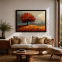 Classic autumn landscape wall art with red tree
