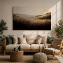 Country landscape artwork with vintage tones in a wooden frame
