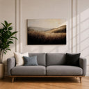 Pastoral field with trees and farmhouse in rustic wall art