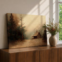 Winter cabin on a snow-covered landscape framed canvas wall art