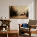 Snowy lodge scene on canvas for rustic home decor