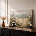 Coastal floral wall art on a framed canvas - front view