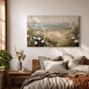Framed canvas coastal bouquet wall art on neutral wall