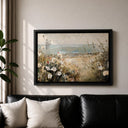 Soft blues and beiges in coastal floral art - side angle