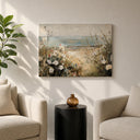 Beach flowers framed art in coastal home decor - zoomed view