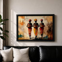 Living room decor with tribal sisters canvas