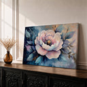 Peony garden blossom framed canvas wall art in soft pastel tones