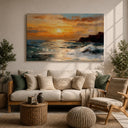 Coastal landscape artwork in living room setting
